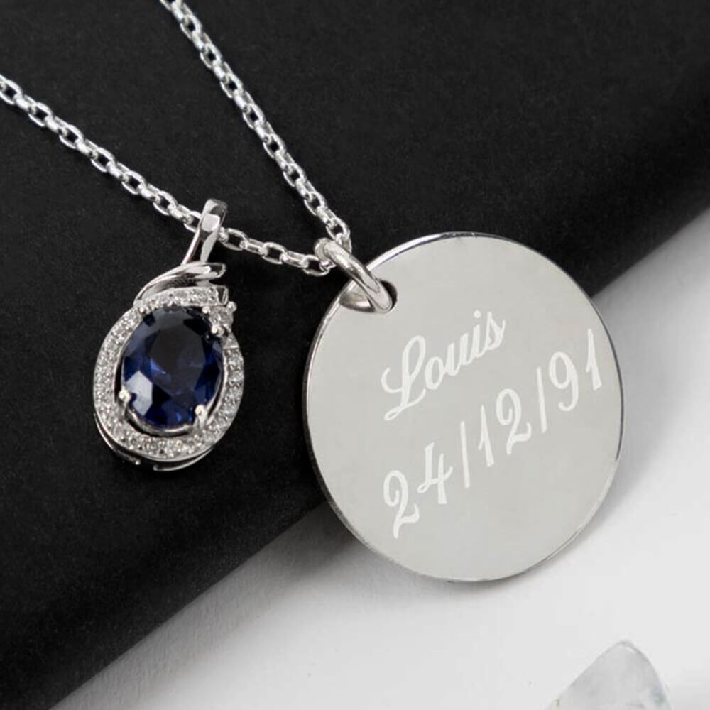 Ocadeau Collier Saphir prénom gravé