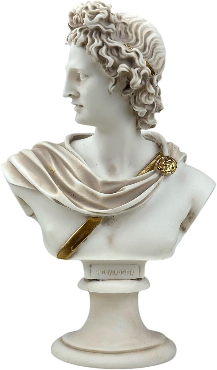 Apollo Bust Griekse God Standbeeld Patina Hoogte: 23 cm