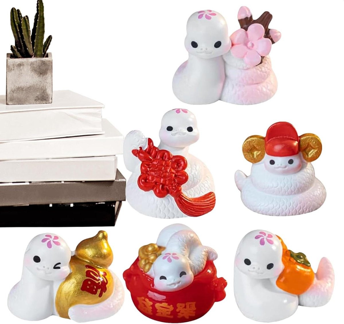 Set van 6 multicolor slangenbeeldjes voor Chinese nieuwjaar decoratie