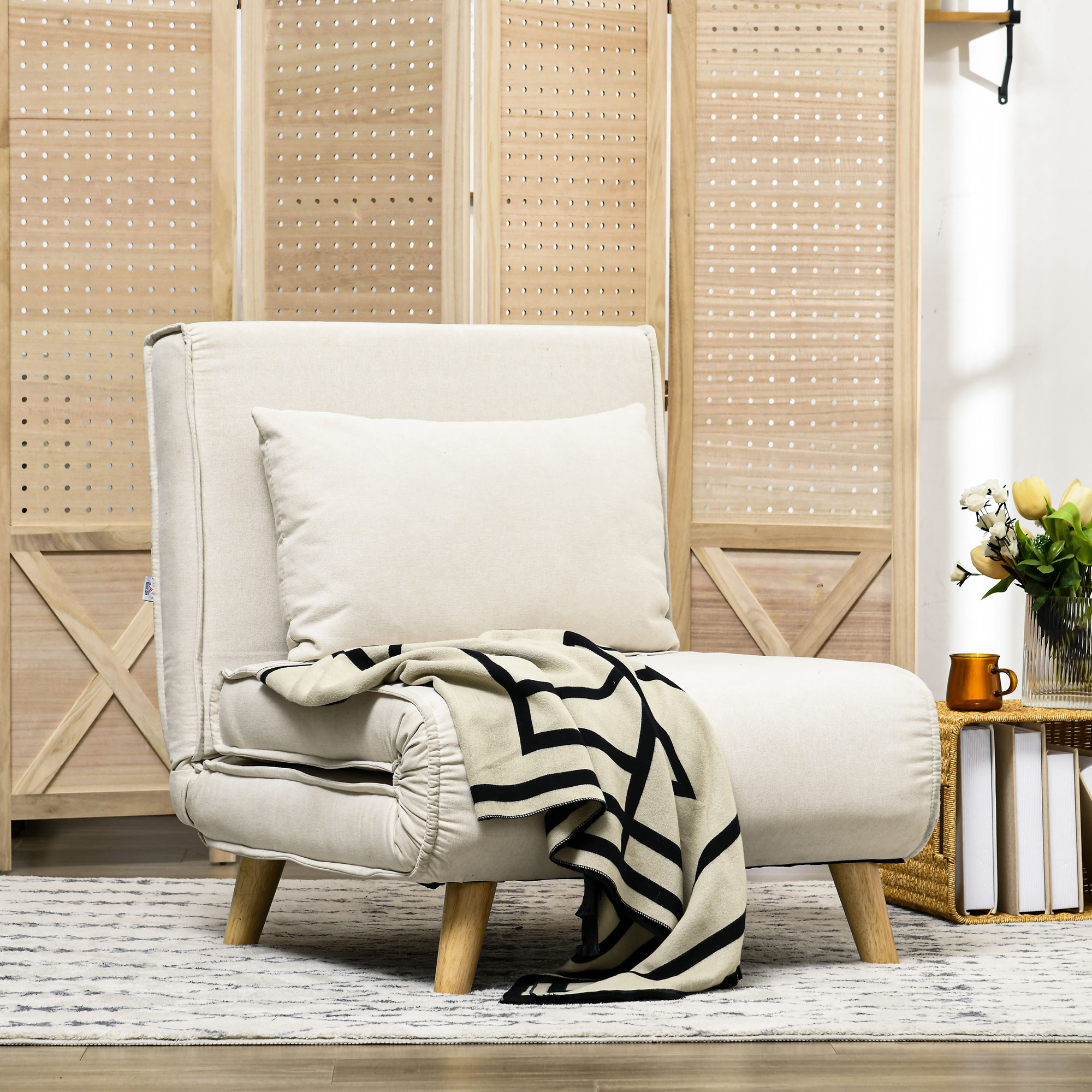 Homcom Poltrona Letto 2 in 1 con Schienale Regolabile e Cuscino, in Tessuto Effetto Lino, 71.75x78.1x78.7 cm