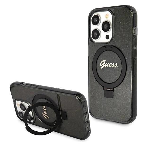 Guess GUHMP13LHRSGSK iPhone 13 Pro / 13 6.1" czarny/black hardcase Ring Stand Script Glitter MagSafe (Apple iPhone 13, Apple iPhone 13 Pro) (1467198017)