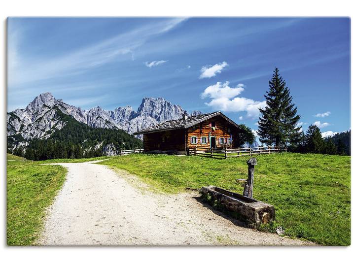 Leinwandbild ARTLAND Blick auf die Litzlalm mit Hütte , grün (farbe bild(er): grün), B:90cm H:60cm, Bilder, Leinwandbild, auf Holzrahmen gespannt