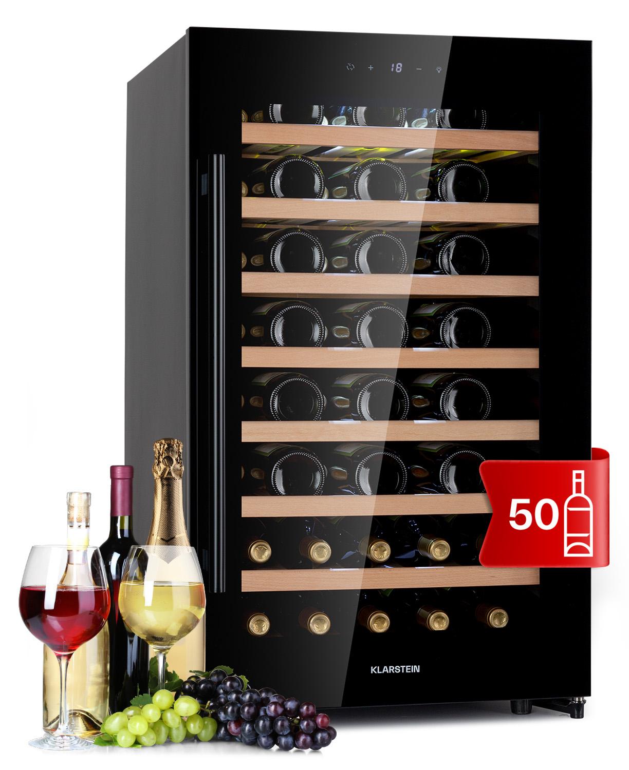 Klarstein Weinkühlschrank Freistehend, Kleiner Getränkekühlschrank Schmal, 1 Zone Weinkühlschrank mit Glastür, Indoor/Outdoor Beersafe, Kühlschrank Klein mit UV-Schutz, 5-18°C, 52 Flaschen