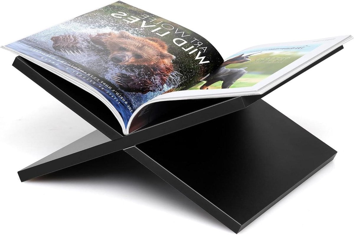 Zwarte houten boekenstandaard voor op tafel, B/D/H: 33 x 19 x 29 cm