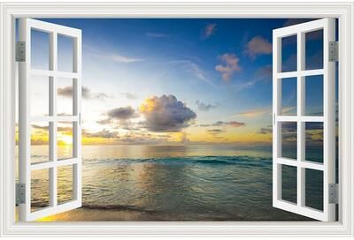 Uplift Picks 3D Beach Window Wall Sticker Ocean View Self Adhesive Wall Mural Decor 07 40x60cm 16x24inch
