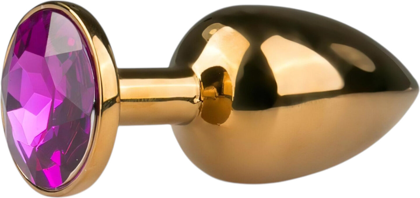 EasyToys Metal No.1 - gold anal plug with purple gemstone, cone-shaped (2.5 cm)