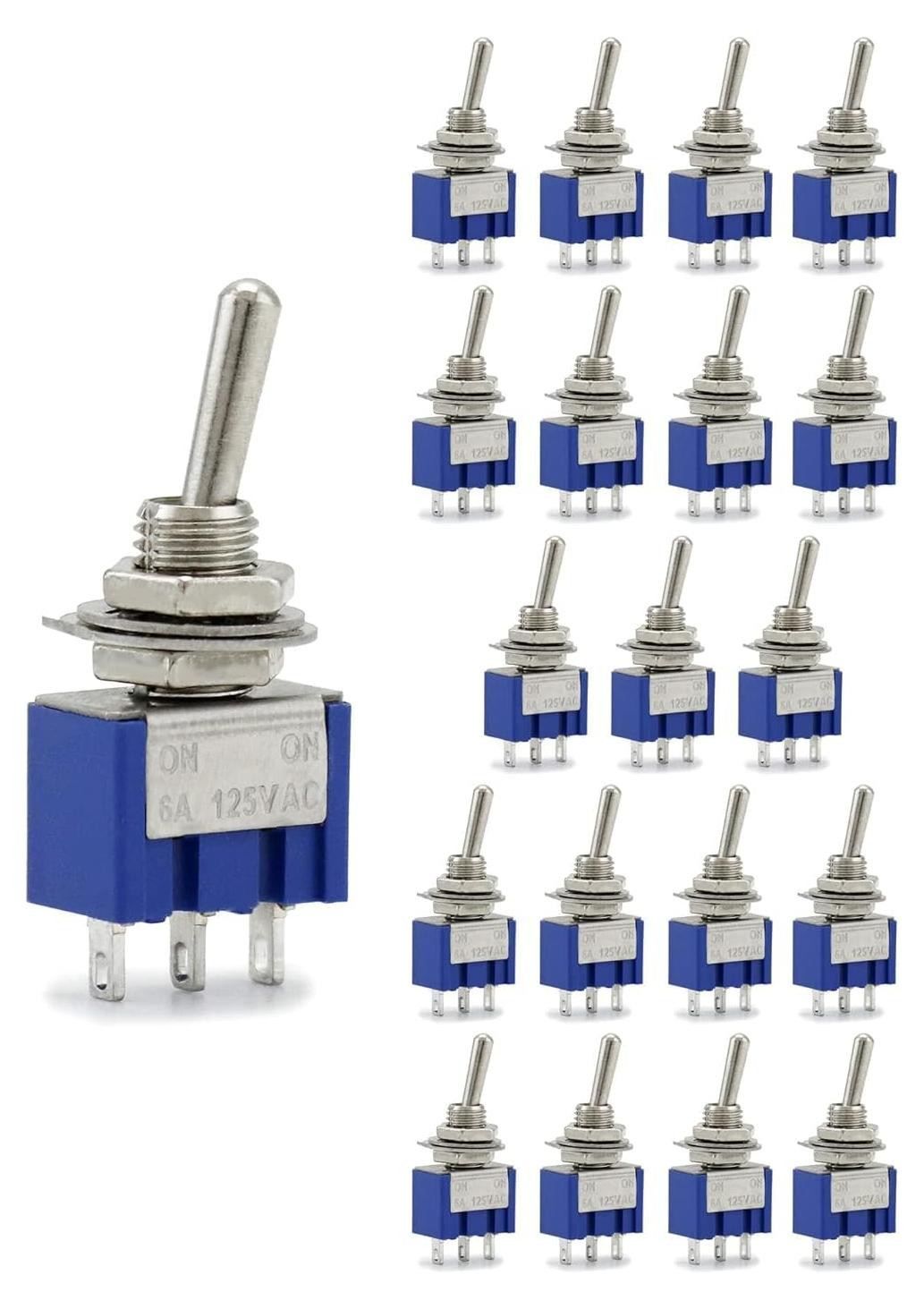 Dripio Miniature tuimelschakelaar, 15 stuks, 3-polig, 2 standen, AC 125V/6A, donkerblauw