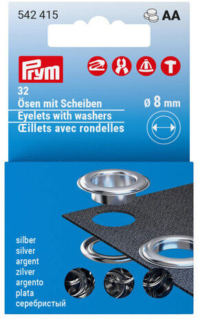 Prym Nähfrei-Ösen mit Scheiben, Größe: 8 mm Ø, Inhalt: 32 Stück