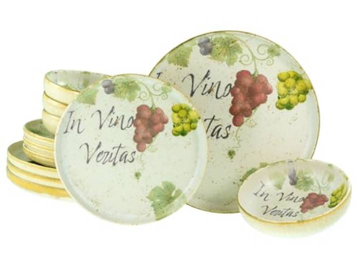 CreaTable\, 24222\, Série Uno In Vino Veritas\, service de vaisselle 12 pièces\, ensemble d’assiettes en grès\, compatible lave-vaisselle et micro-ondes\, production de qualité.