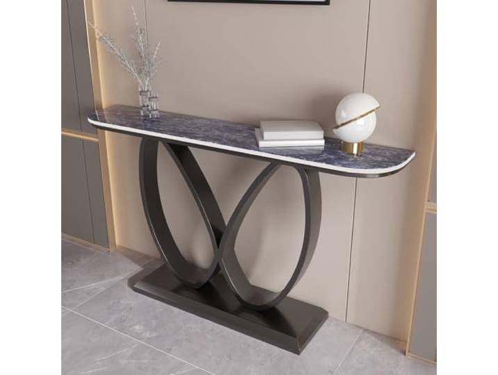 LJWFZBD Schmaler Konsolentisch, Sintersteinplatte, Metallrahmen für Eingang Sintersteinplatte, Kratzfest, Schmaler Flurtisch, Modernes Design, Stabile Konstruktion(Black+Blue,31.5 (80cm))