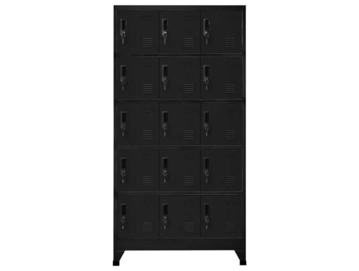 GKHPYURE Schrank mit Schloss, schwarz, 90 x 40 x 180 cm, aus Stahl 15 Türen mit Schloss, 2 Schlüssel für Tür, Lüftungsschlitze, Schilderhalter, Belastung 10 kg pro Fach, 150 kg insgesamt