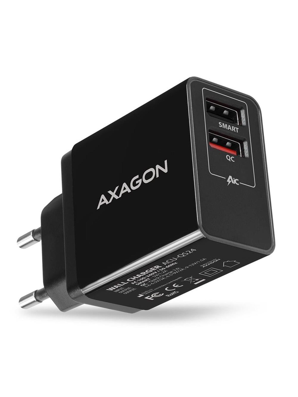 AXAGON Wandladegerät 24 W Quick und Smart Charge - 2 × USB-A