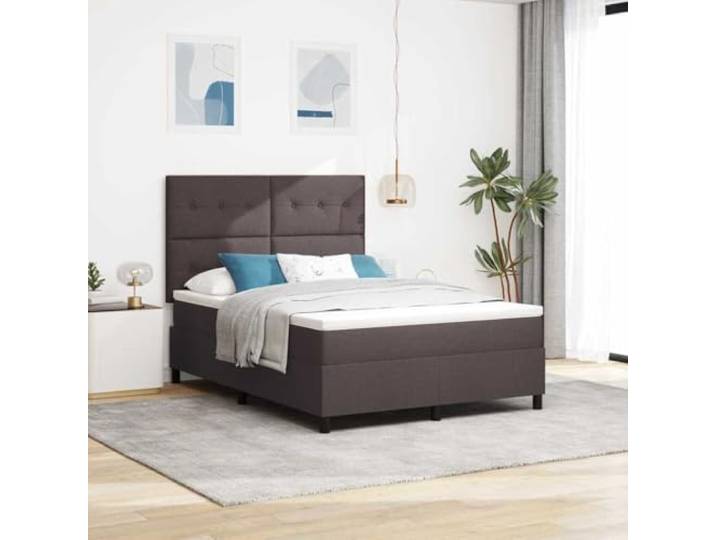 RJPLMFV Boxspringbett, Stoff, Braun, 140 x 200 cm Kopfteil verstellbar, mittelfeste Matratze, Spanholz und massives Kiefernholz, Lattenrost im Lieferumfang enthalten