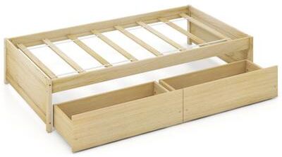 Costway Twin Size Captain Bed with 2 Drawers and Slats Support-Natural