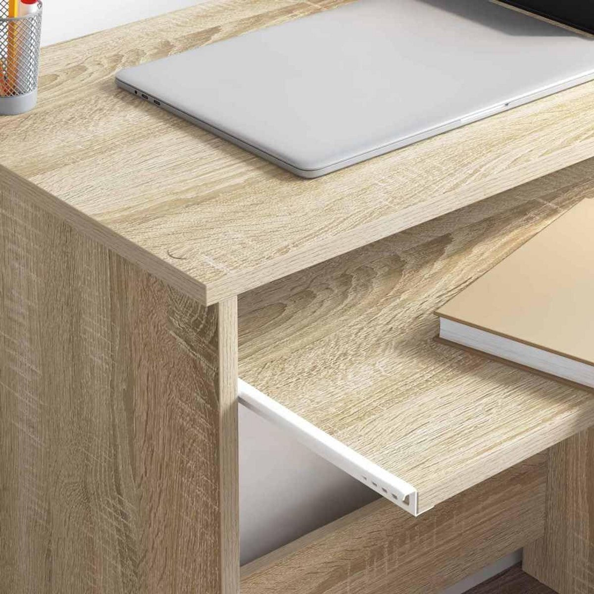 Compact Computerbureau met Opbergplank - Sonoma Eiken MDF