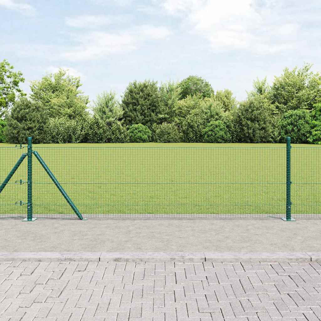 Vidaxl Fence With Posts Steel Green 50cm H x 2500cm W x 3.2cm D