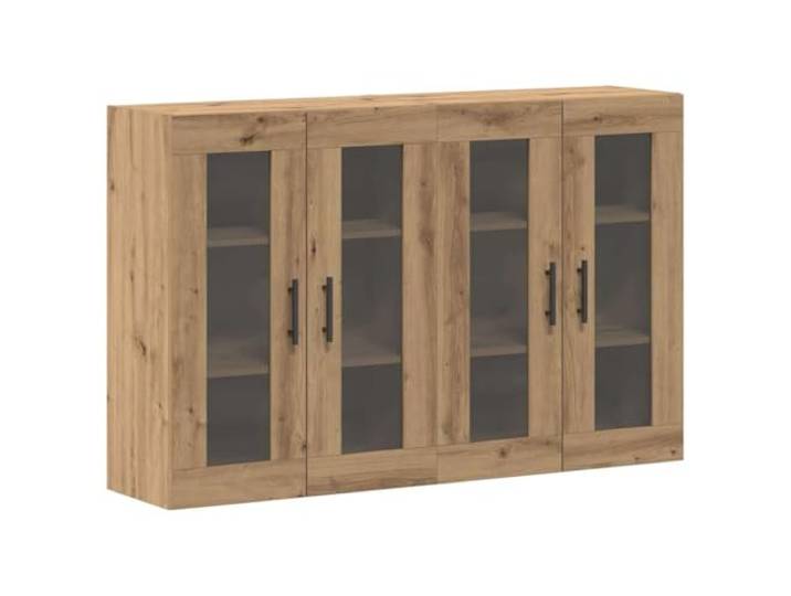 Wandschrank 2 Stück Artisan-Eiche Schwarz Holzwerkstoff mit Glastür Wohnzimmer, Glastür, Brett-Regale, moderne Griffe, minimale Pflege, Holzwerkstoff
