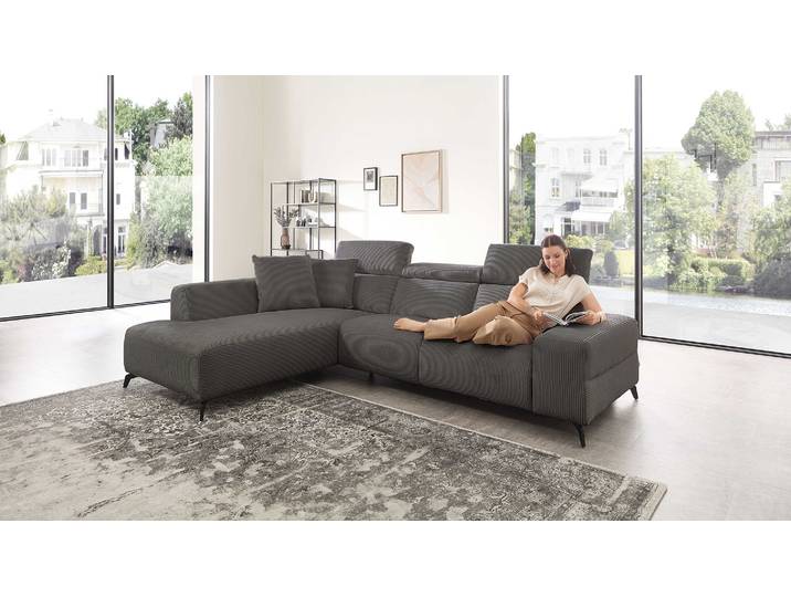 Cuoio Ecksofa mit motorischer Relaxfunktion in Trendstoff Cord