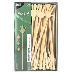 Papstar 100 Getränkequirls aus Bambus natur beige