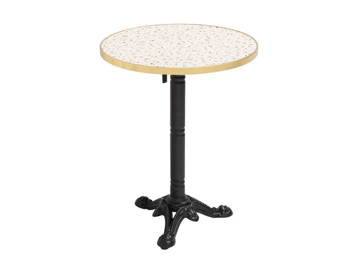 Esstisch rund, aus Laminat für 2 Personen, neigbar, mit Aluminiumkanten und Gusseisenbeinen, Ø60 cm