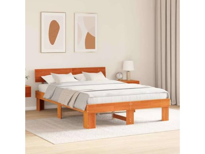 KTHLBRH Bettgestell Kiefer massiv 150 x 200 cm braun Modernes Bettgestell aus Naturholz, minimalistisches Design, 200 cm