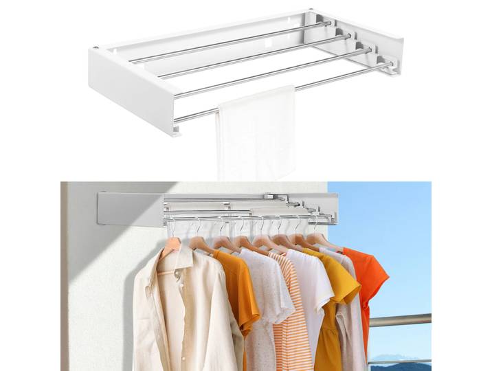 Séchoir à linge mural pliable en acier inoxydable – Étendoir à linge pliable pour voyage, balcon intérieur et barre porte-serviettes