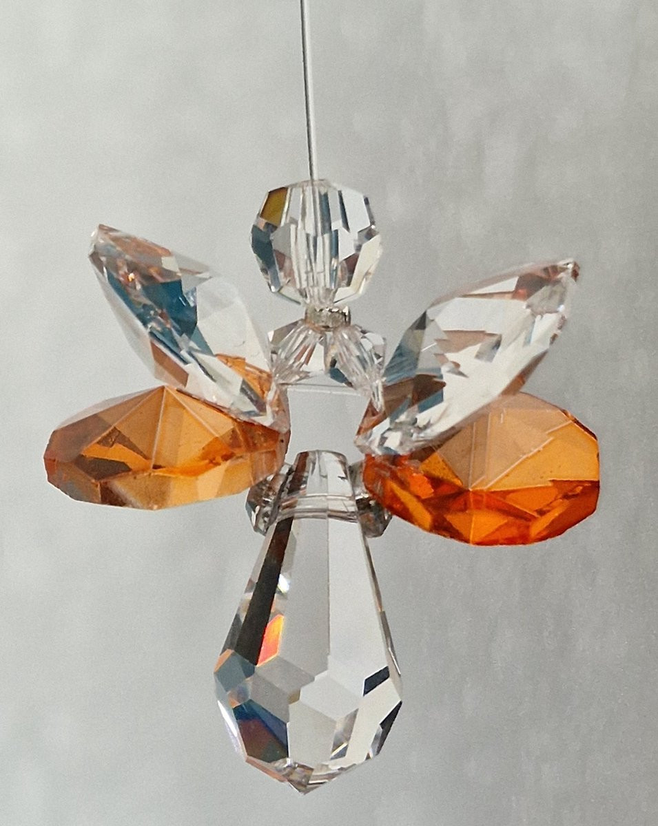 CrystalDesign Geluksengel Oranje Raamhanger met Swarovski Kristallen Suncatcher
