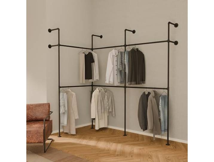 pamo Kleiderstange Wandmontage Eckkleiderschrank 460 kg Traglast Offener Kleiderschrank oder Kleiderständer industrial Gold aus Metall Wasserrohren