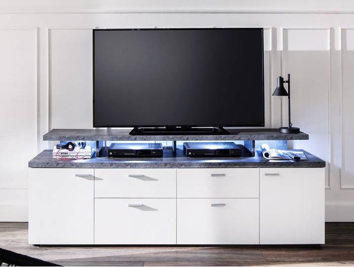 TV Lowboard Mood , weiß / Stone dunkel ohne Beleuchtung