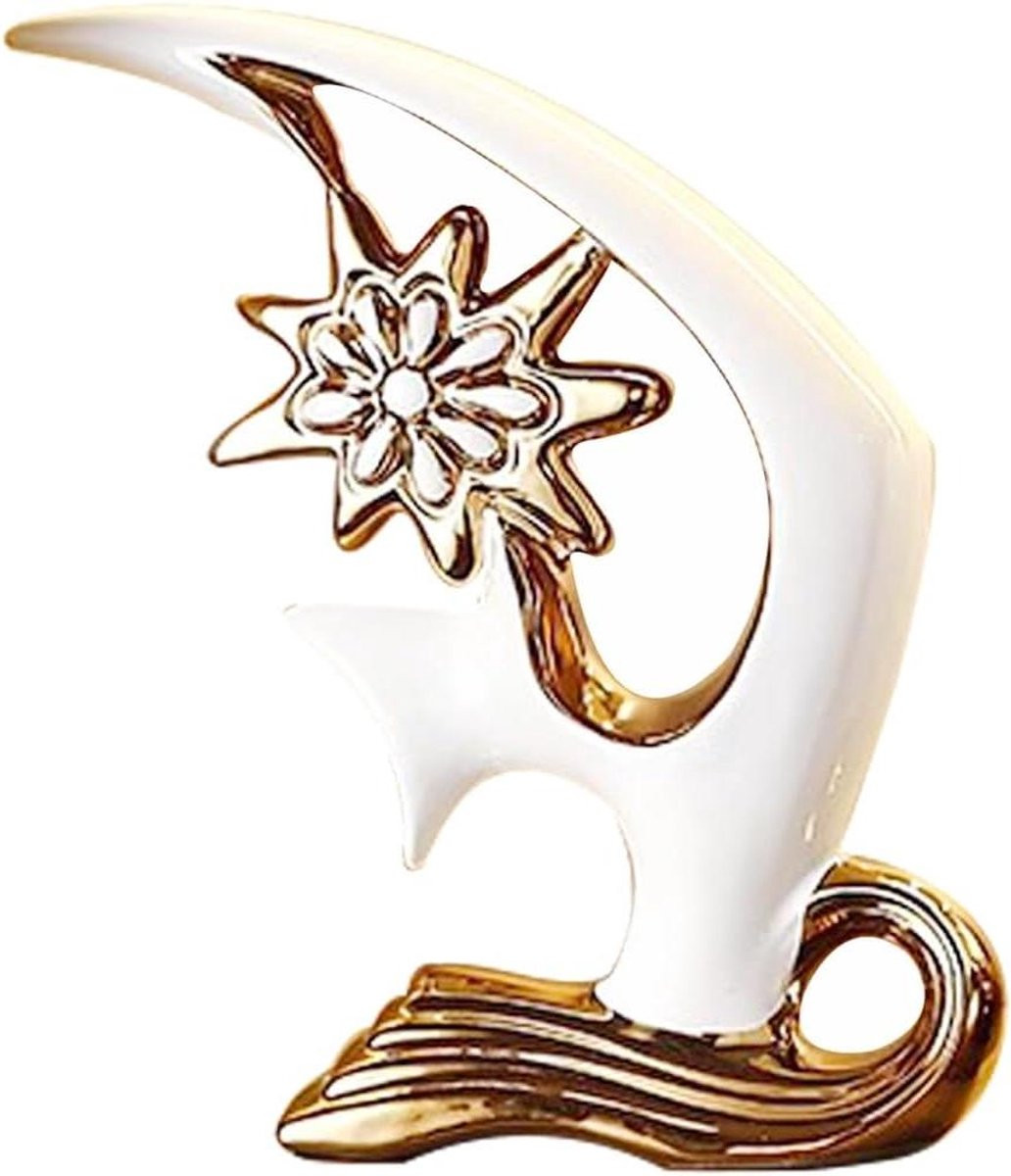 Vis Sculptuur Decoratie - Keramische Tafeldecoratie - Moderne Abstracte Kunst - Wit Goud