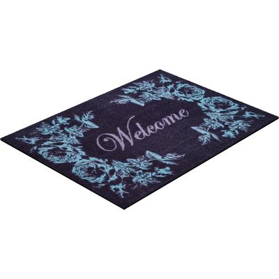 Fußmatte GRUND "Welcome", blau (anthrazit, blau), B:40cm H:8mm L:60cm, Kunstfaser, Teppiche, Fußmatte, Schmutzfangmatte, mit Spruch, In- und Outdoor geeignet, waschbar