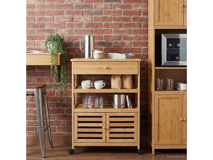 Desserte cuisine - Chariot de Cuisine avec Roues Naturel 59 5x36x82 cm Bambou - design élégant - pour maison(96454）