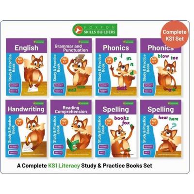 Complete Key Stage 1 Literacy Study & Practice Books - 8-book bundle! English, Phonics, Spelling, Handwriting, Reading Comprehension for AGES 4 - 7,