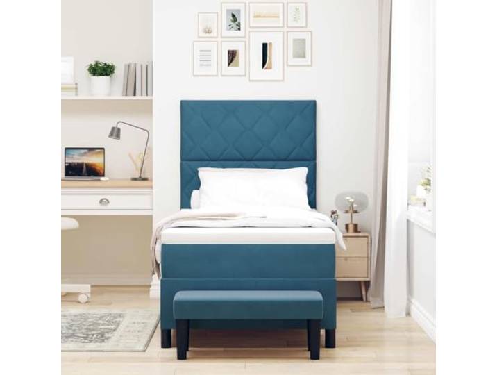 KTHLBRH Einzelbett 190 x 90 cm mit Kopfteil Samt Dunkelblau Konstruiert aus Holz, Matratze aus mittelfestem Schaumstoff inklusive, modernes Design