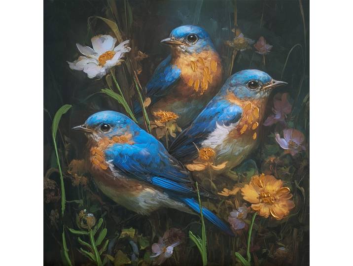 Handpainting 50x50 blue birds