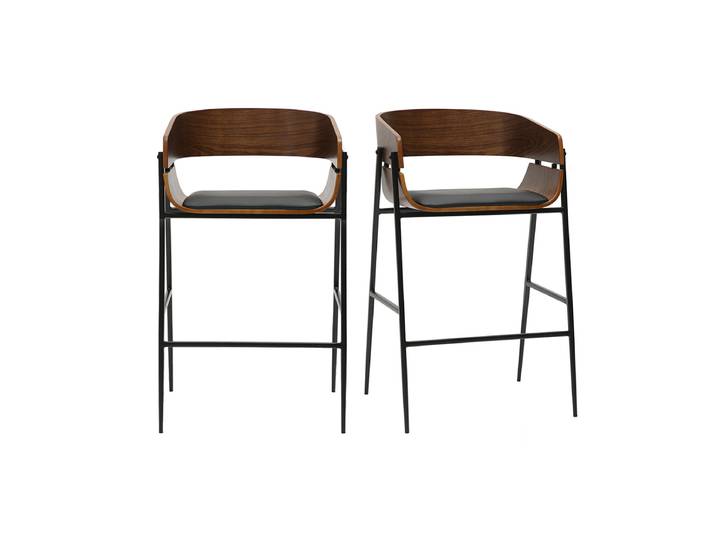 Designer Barhocker aus dunklem Holz und schwarzem Metall (2er-Set) WESS