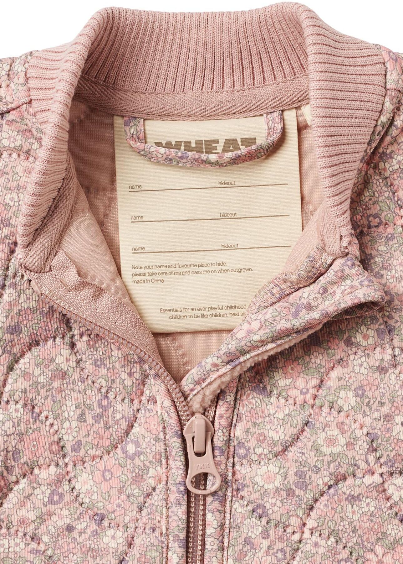 Steppjacke WHEAT "Thermo Jacket Loui", Jungen, Gr. 80, rosa (powder flower meadow), Web, Obermaterial: 100% Polyester, bedruckt, geblümt, regular fit normal, Rippstrickbündchen, Jacken Steppjacke, wasserdicht