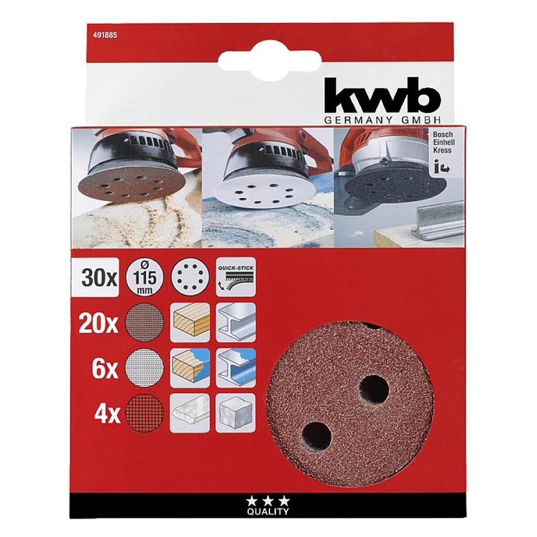 kwb 30 Quick-Stick Scheiben 115mm (4 verschiedene Körnungen) (491885)