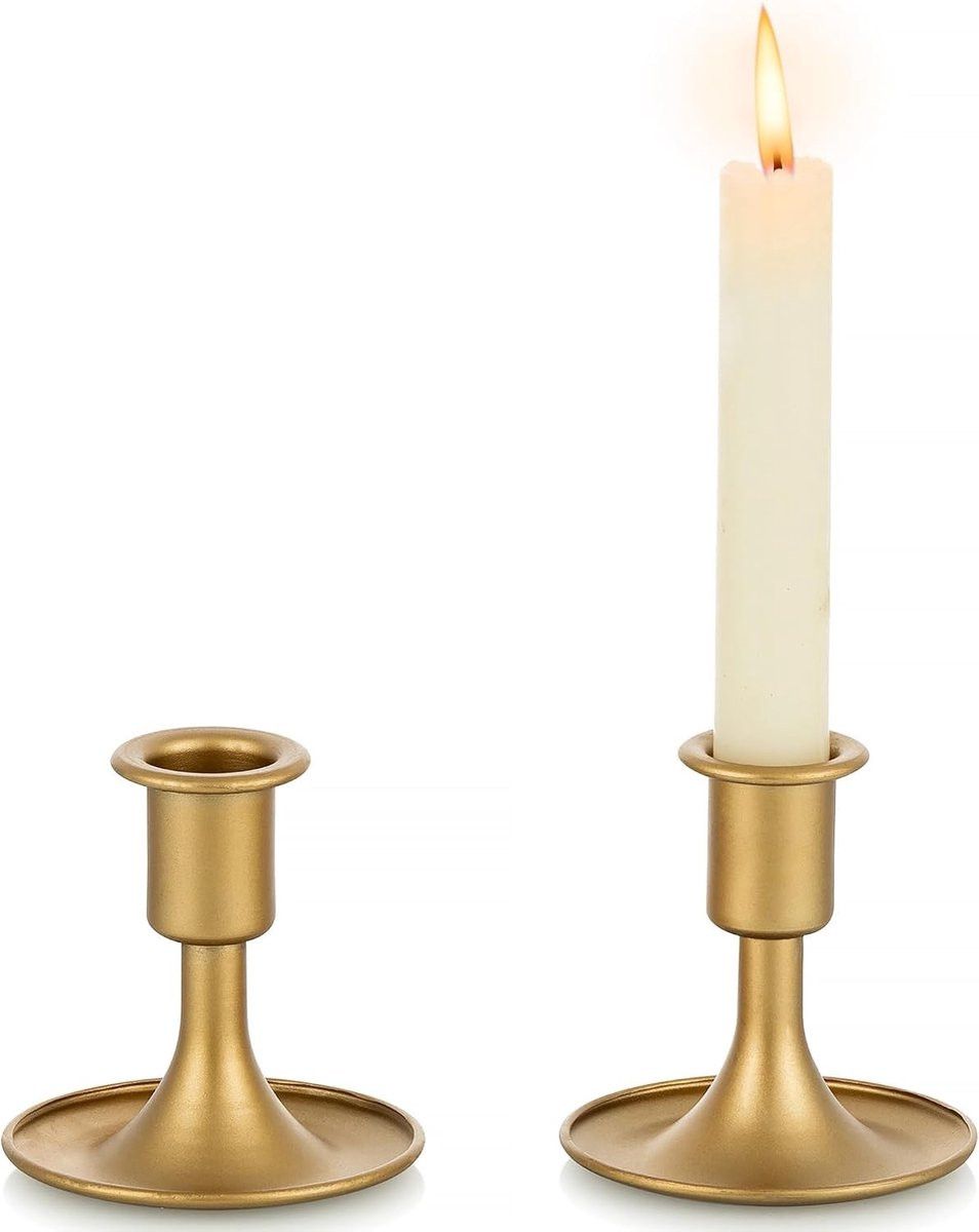 Set van 2 elegante gouden kaarsenhouders voor taper kaarsen