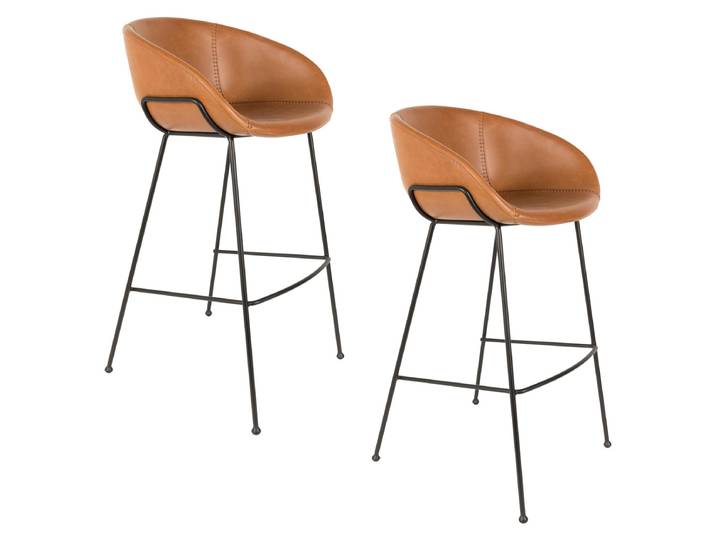 Barhocker Feston 2er-Set – aus Kunstleder in Braun - Braun - Kunstleder - Luxusbetten24