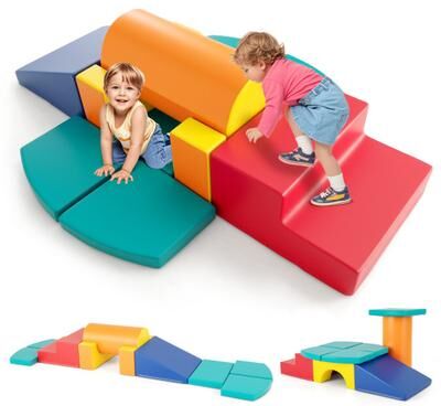Costway 10-Piece Foam Climbing Toys for Toddlers Soft Foam PU Leather Building Blocks-Color