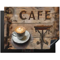 HERDABDECKPLATTE Cafe - Holz - Kaffee - Regale Induktionsmatte 77x59 cm