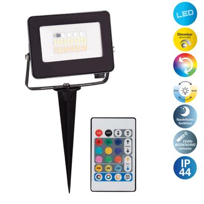 LED Gartenstrahler NÄVE "Pia", grün (schwarz), B:2,5cm H:9cm L:12cm, Leuchten, LED Gartenstrahler, RGBW, Memory, Nachtlicht, dimmbar, Fernbedienung, Zuleitung 300cm
