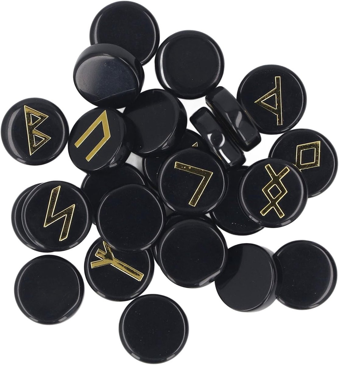 Divinatie Steen Set met 25 Runen Stenen van Obsidiaan voor Spirituele Meditatie