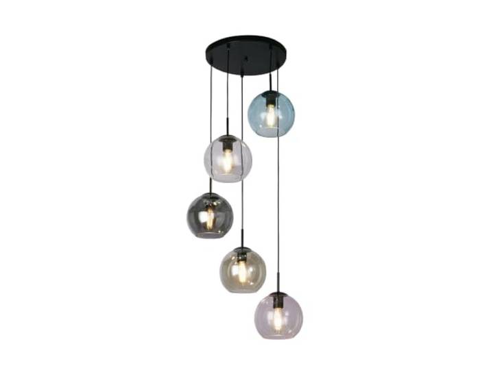 Searchlight Mardi Gras II 5-Licht-Pendelleuchte Schwarz, farbiges Glas