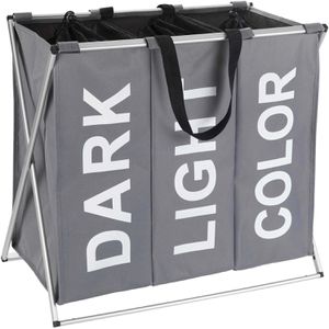Wenko Wäschekorb Trio Grau, mit 3 Fächern, aus Polyester, faltbar, 63 x 57 x 38 cm, 130 Liter