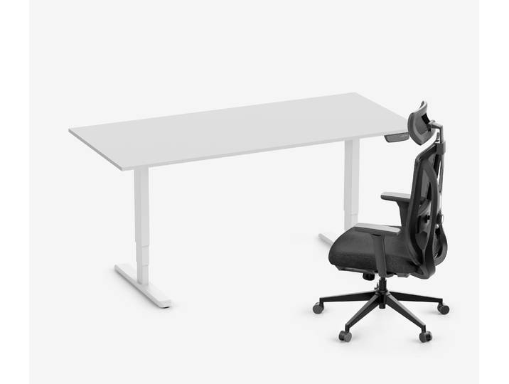 PRIMUS Schreibtisch + Stuhl VITA MESH Weiß Hoch, Sitzhöhe 52 - 64 cm 180x80 Lichtgrau