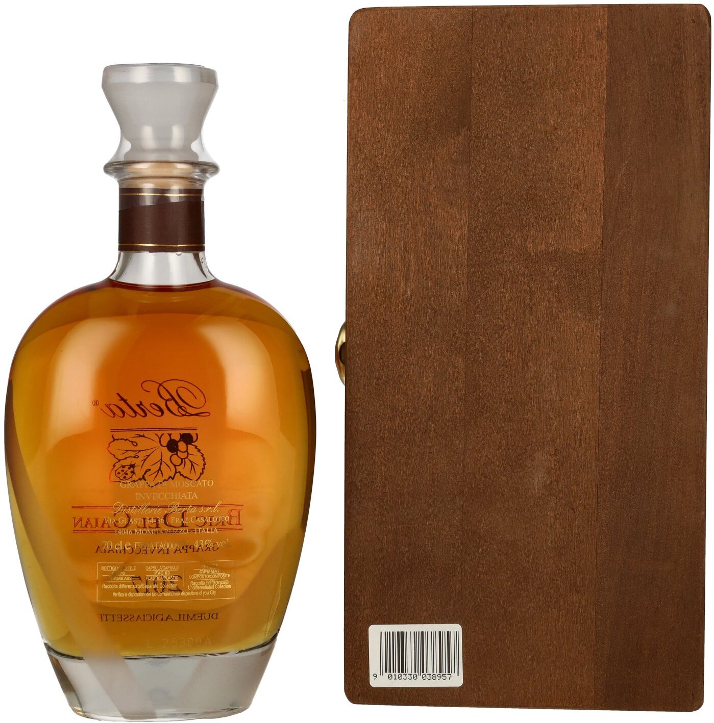 Berta Grappa Berta Bric del Gaian Grappa di Moscato Invecchiata 2017 43% Vol. 0,7l in Holzkiste