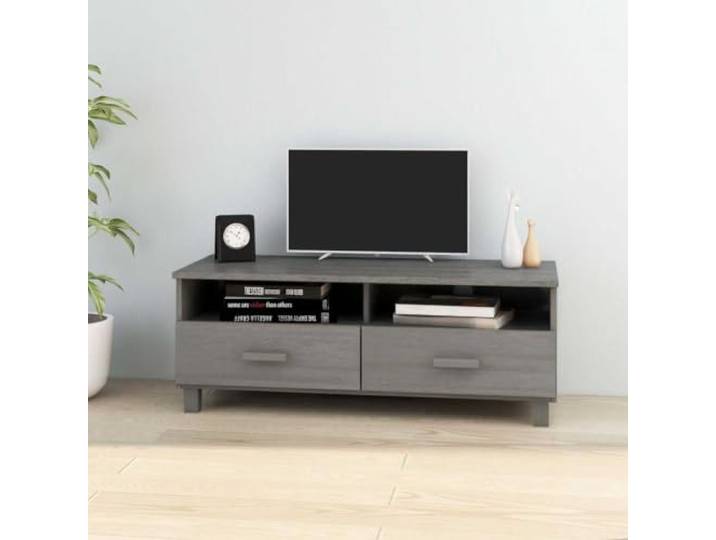 HEFZGDB TV-Schrank HAMAR Hellgrau 106x40x40 cm Massivholz Kiefer mit 2 Schubladen und 2 Fächern – Stauraum für Multimediageräte und Bücher – Dekorative Oberplatte Kabelmanagement