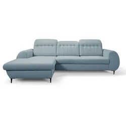 ECKSOFA PURO L-S Blau Plüsch-Stoff mit Schlaffunktion